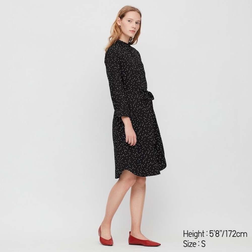 UNIQLO RAYON PRINT 3/4 SLEEVE SHIRT DRESS